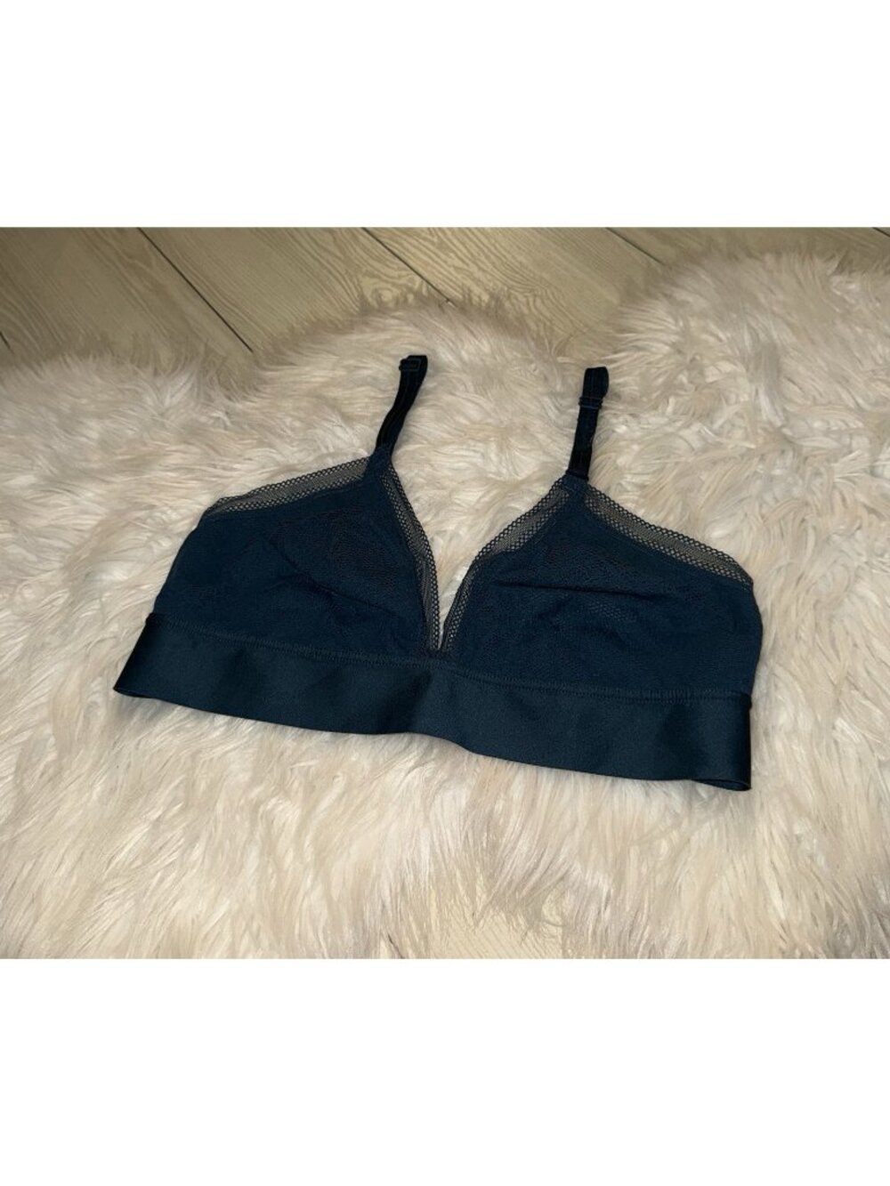 Soma Lace Triangle Soft Bra Bralette Unlined Wire Free Womens L Large Teal Green